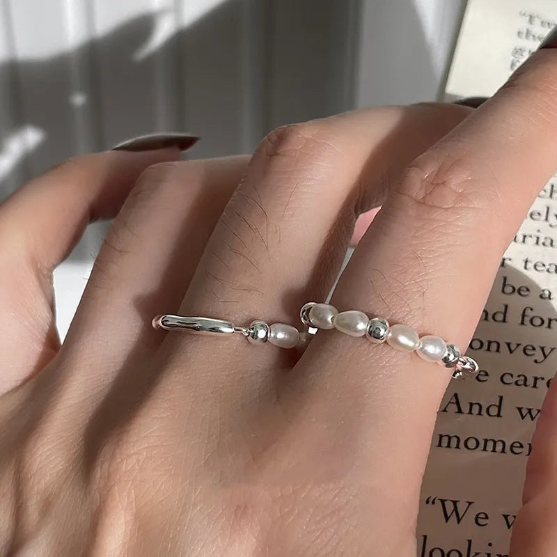 Silberne Perlenringe mit 925er Sterlingsilber | Perlen-Schmuck Silber 925 Ring