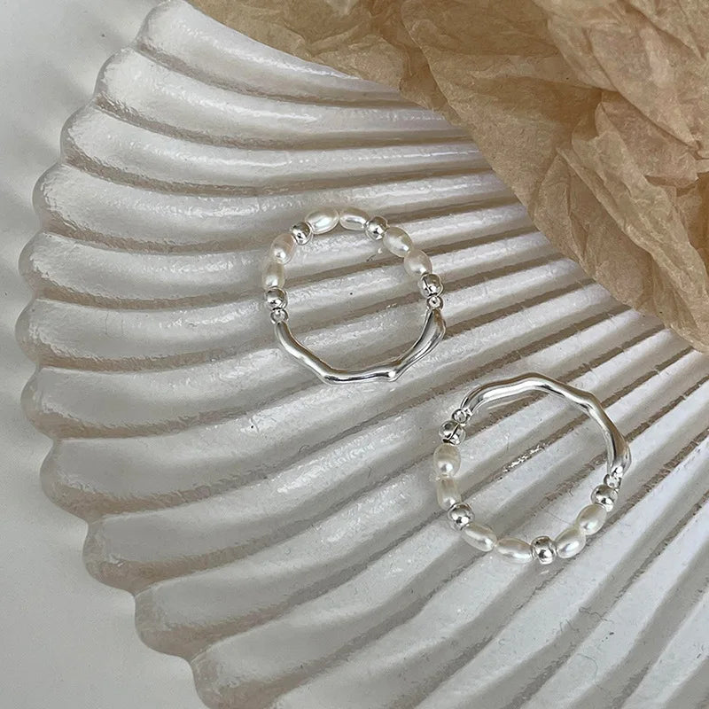 Silberne Perlenringe mit 925er Sterlingsilber | Perlen-Schmuck Silber 925 Ring