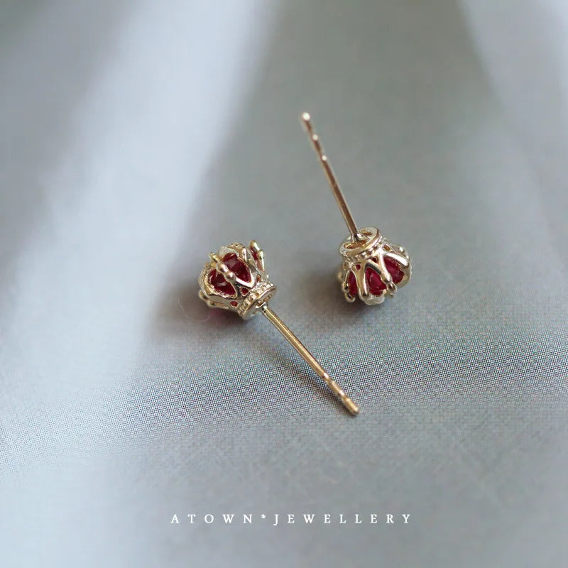 Mini Ruby Crown Stud Earrings for Women | Party Jewelry