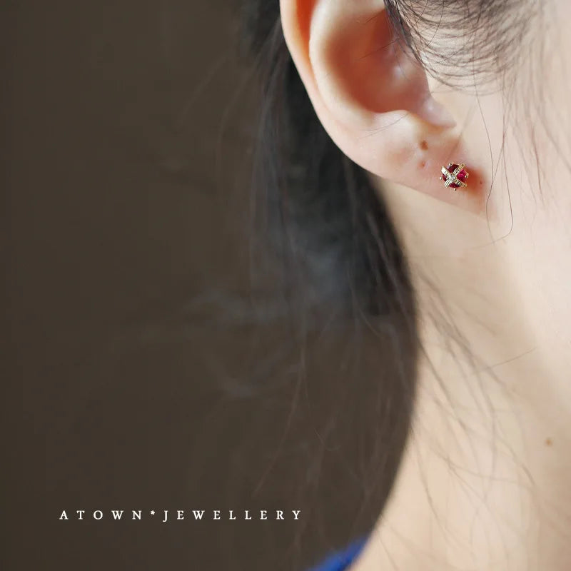Mini Ruby Crown Stud Earrings for Women | Party Jewelry