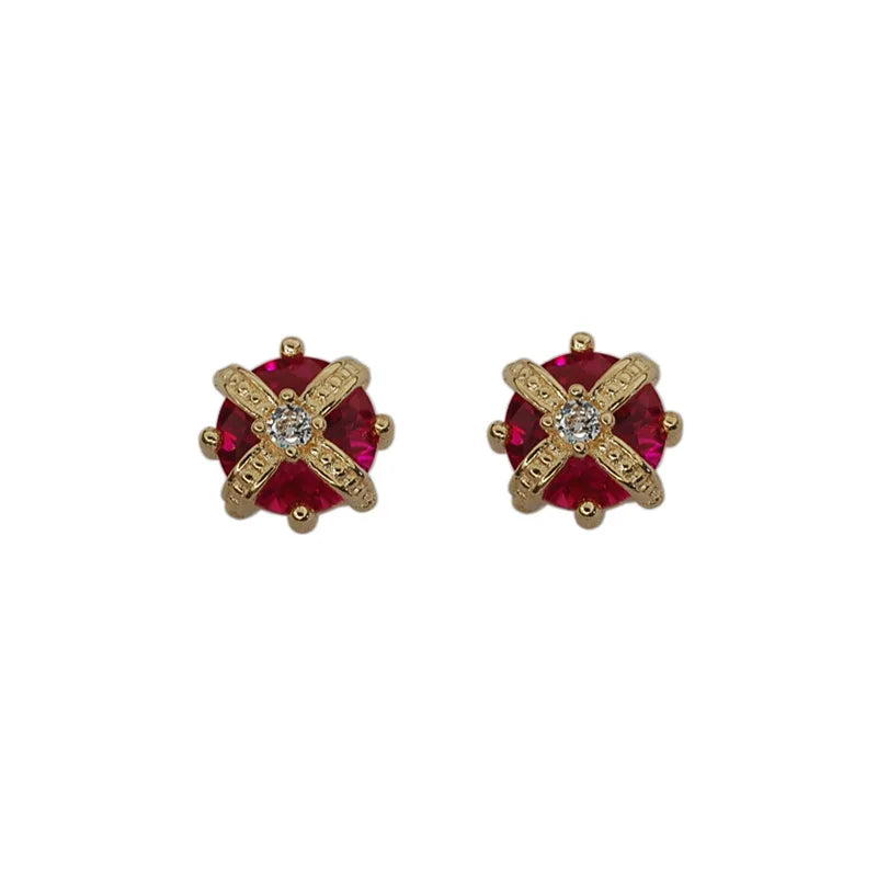 Mini Ruby Crown Stud Earrings for Women | Party Jewelry