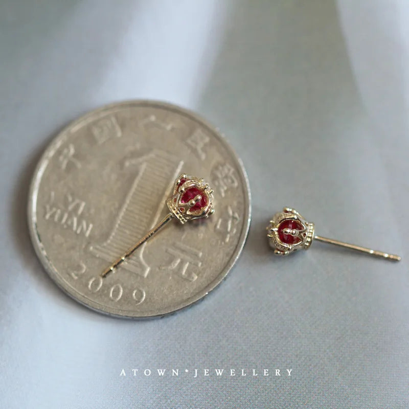 Mini Ruby Crown Stud Earrings for Women | Party Jewelry