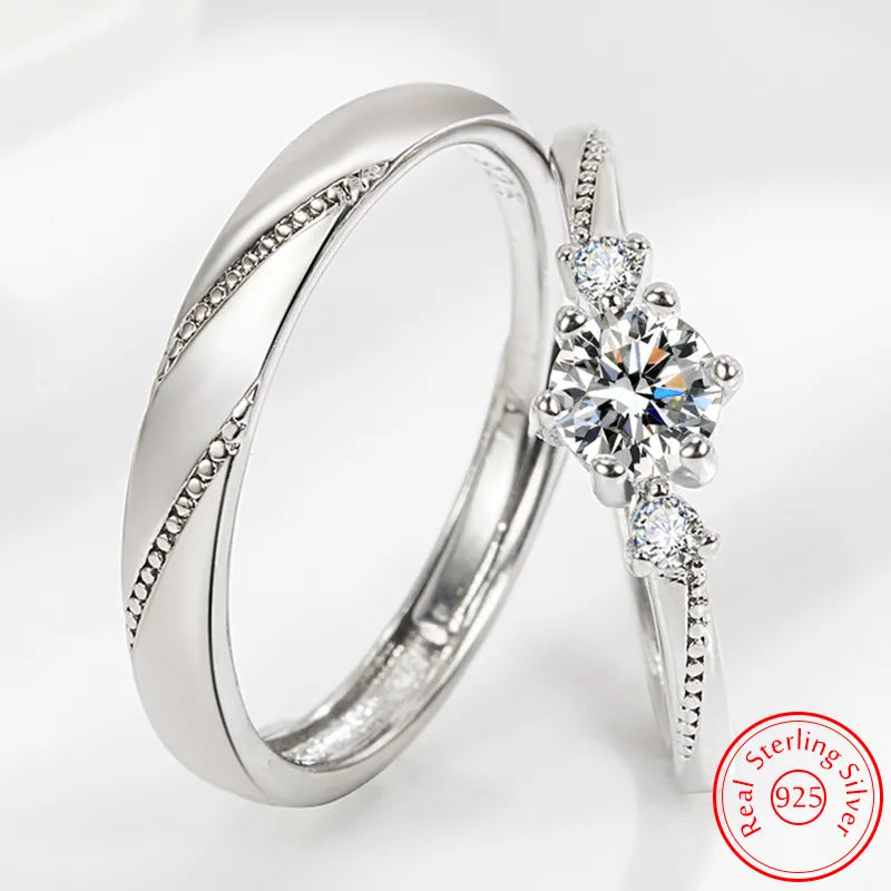 Hochwertiger Kristall-Zirkon-Paar-Ring für Herren aus 925er Sterlingsilber