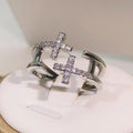 Offene Doppel-Zirkon Kreuzringe aus 925er Sterlingsilber für Damen - Gothic Accessoires - Modeschmuck für Partys - Unregelmäßiger Ring