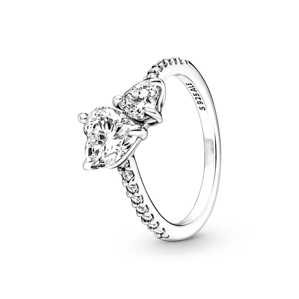 Schmuckgeschenke zum Muttertag und Geburtstagsfeier: Pandora Doppelherz-Ring aus 925er Sterlingsilber