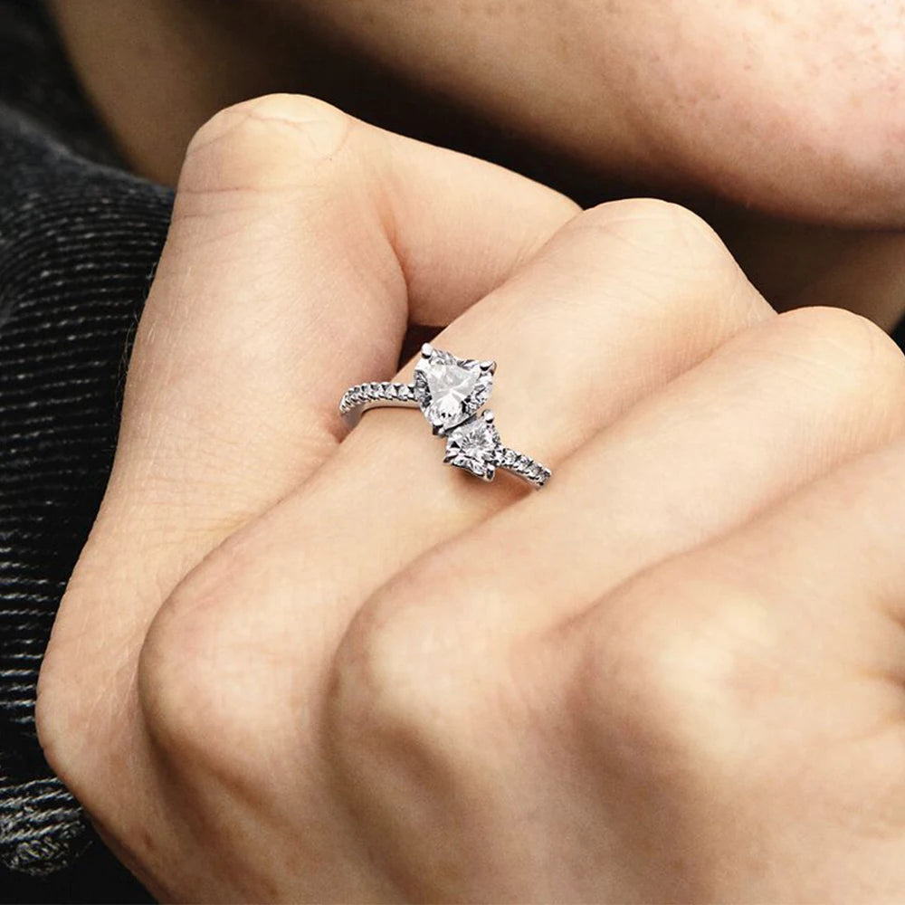 Schmuckgeschenke zum Muttertag und Geburtstagsfeier: Pandora Doppelherz-Ring aus 925er Sterlingsilber