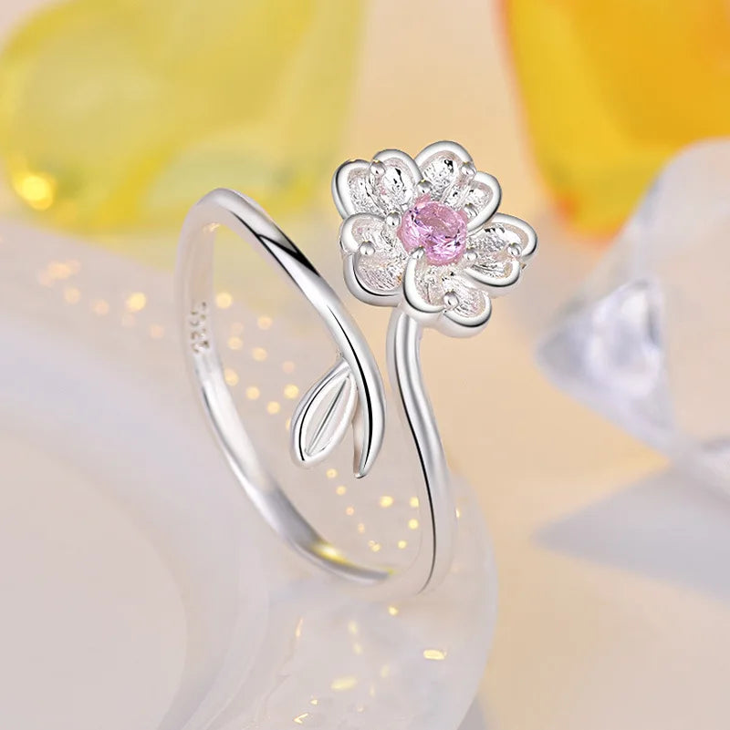 Verstellbarer offener Blumenpaar-Verlobungsring aus 925er Sterlingsilber für Frauen, Hochzeitsring, Party-Fashion-Schmuckgeschenk