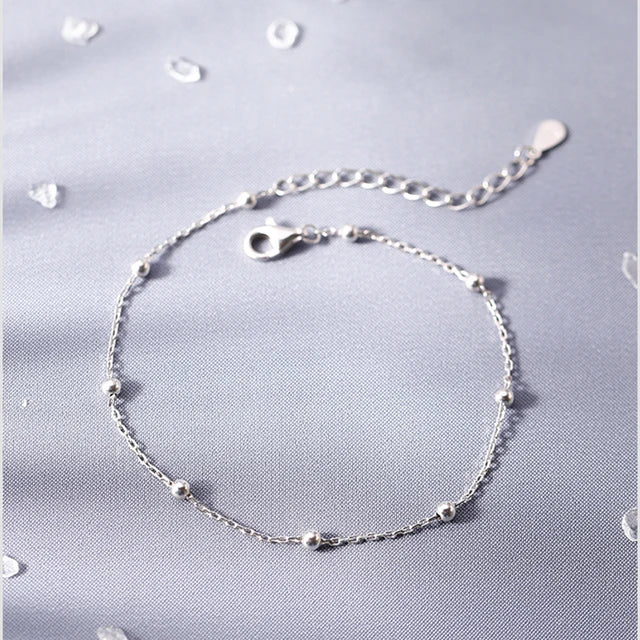 Exquisite 925 Sterling Silver Bracelet with Round Beads for Women