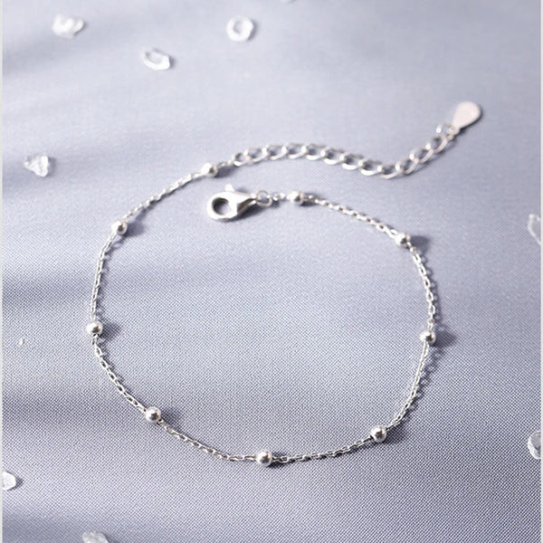 Exquisite 925 Sterling Silver Bracelet with Round Beads for Women