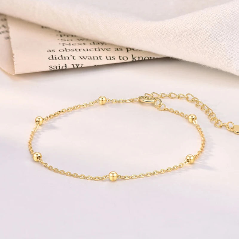 Exquisite 925 Sterling Silver Bracelet with Round Beads for Women