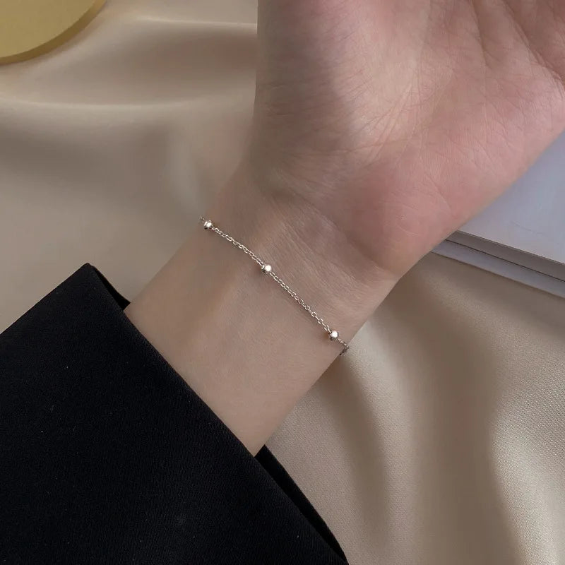 Exquisite 925 Sterling Silver Bracelet with Round Beads for Women