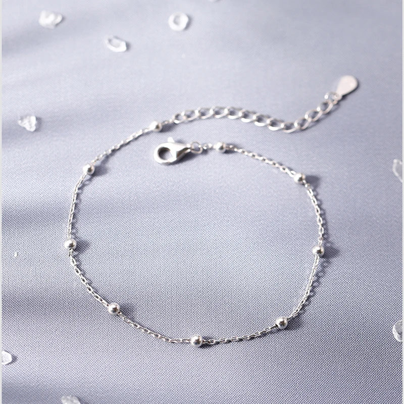Exquisite 925 Sterling Silver Bracelet with Round Beads for Women