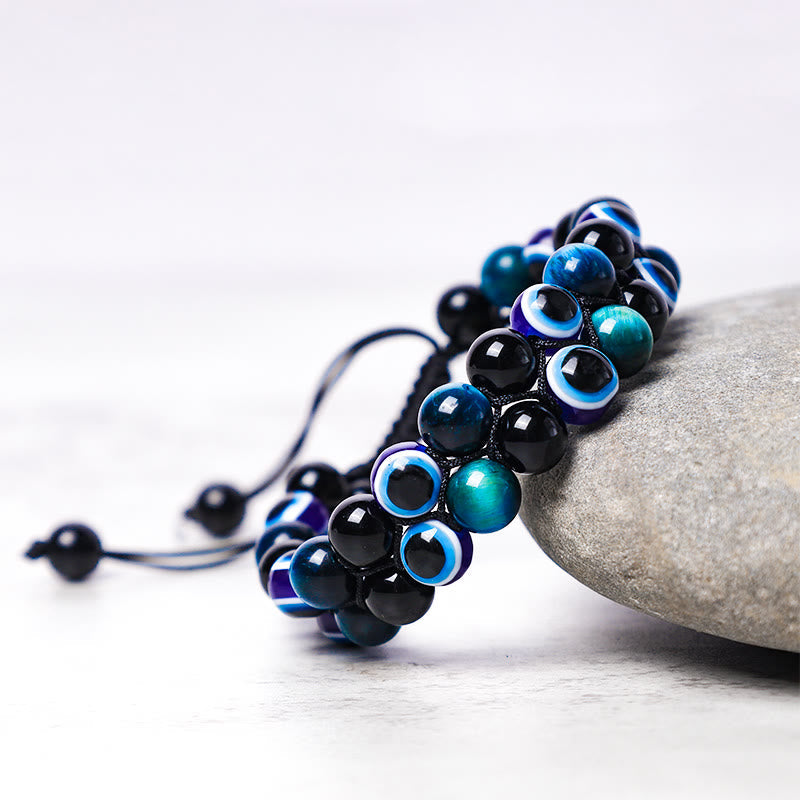 Chavri Evil Eye Hämatit Tigerauge Schutz Perlenarmband