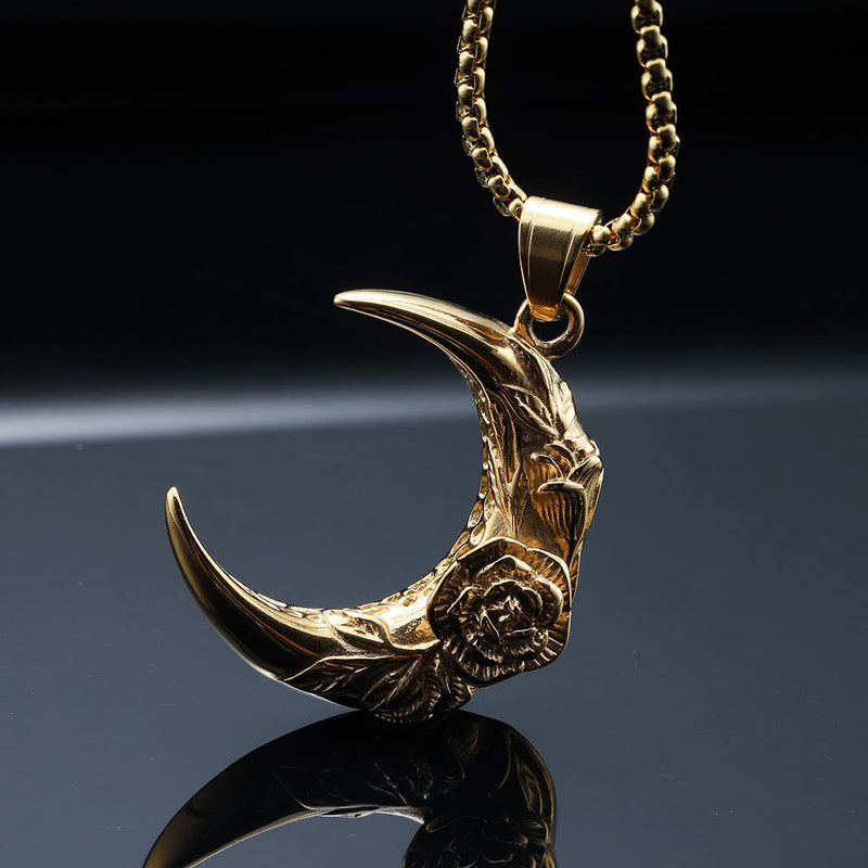 Halbmond Mit Rosenanhänger Retro Halskette