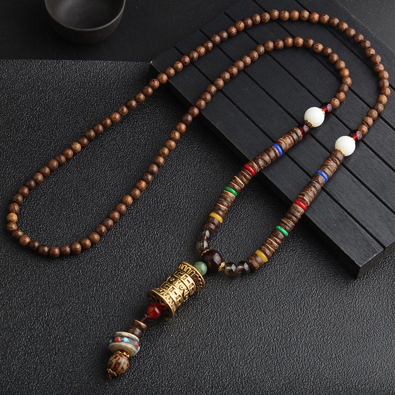 Chavri Türkis Dzi Perlen Gebetsmühle Wenge Holz Meditation Halskette