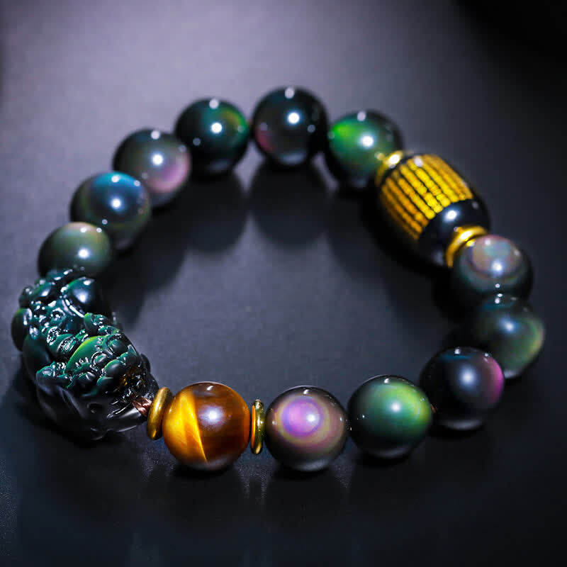 Chavri FengShui PiXiu Regenbogen Obsidian Schwarzer Onyx Tigerauge Positives Armband