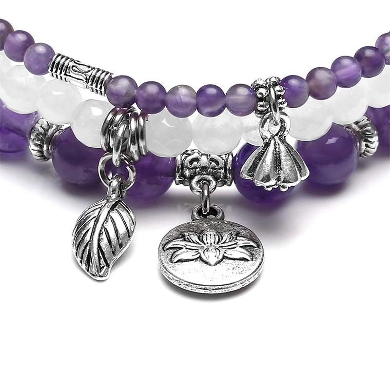 Chavri 3PCS natürliches Quarzkristall-Perlen-Heilenergie-Lotus-Armband