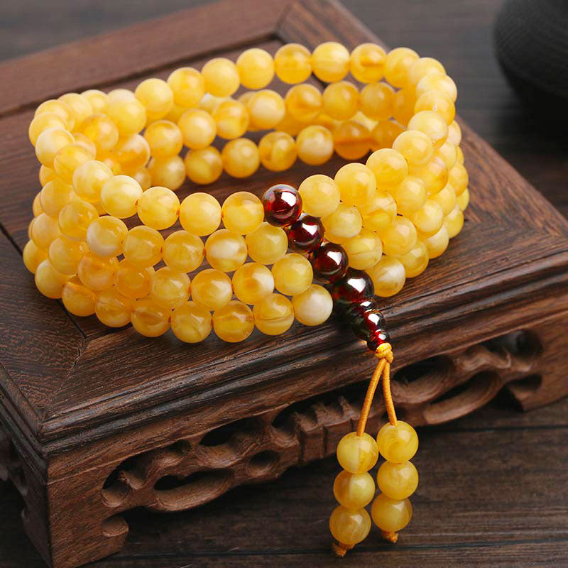 108 Perlen Naturbernstein Roter Achat Balance Armband Mala
