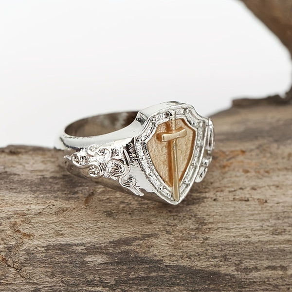 Kostenlos Heute Einzigartiger Ritter Des Gitters Golden Cross Schwert Ring