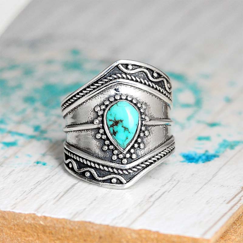 Boho -Stil Wassertropfen Türkiser Reki -Ring