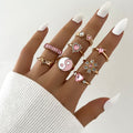 8Pcs Rosa Yin Yang Blühen Liebesring Set