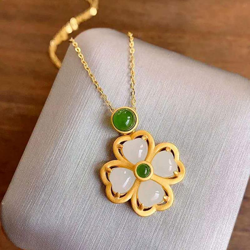 Chavri 925 Sterling Silber Lucky Four Leaf Clover Jade Wohlstand Halskette Kettenanhänger
