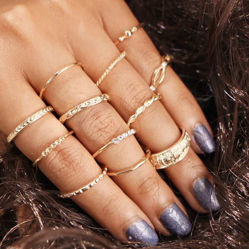 10Pcs Frauen Bohemian Geometrischer Ring -Set