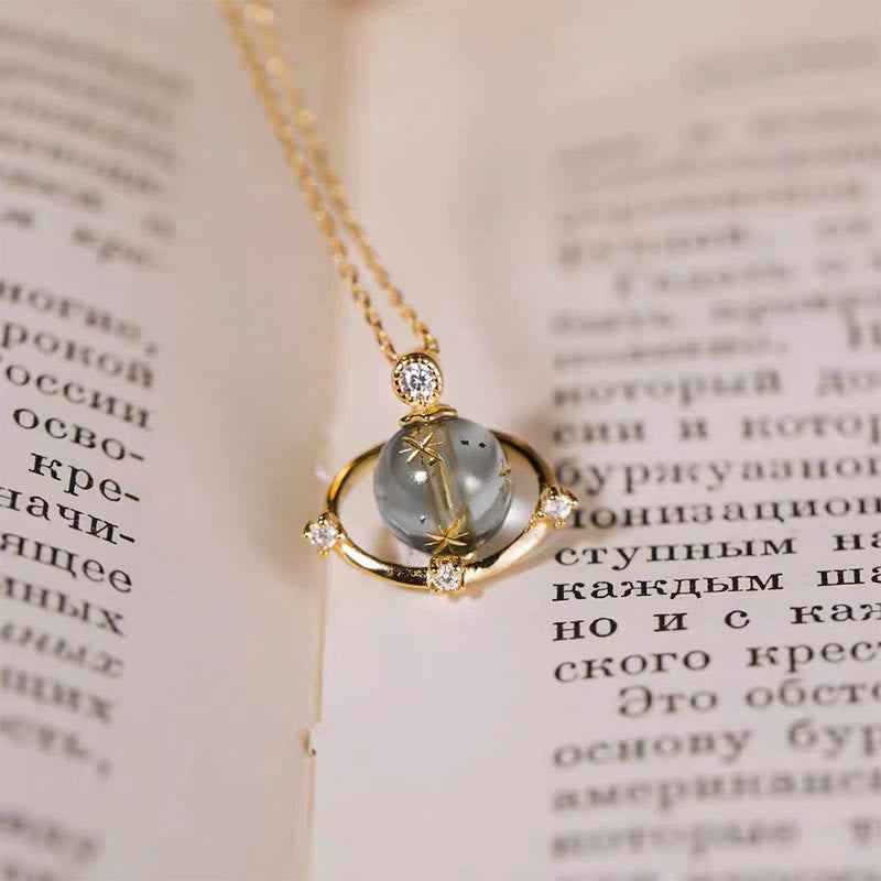 Zarter Blauer Planet Mit Sternen Halskette