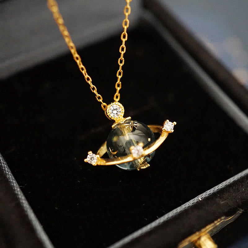 Zarter Blauer Planet Mit Sternen Halskette