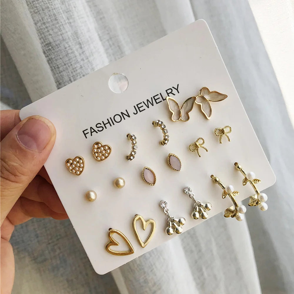 Kristall Ohrring Set Schmuck | Mädchen Accessoires - 9 Paare/Set