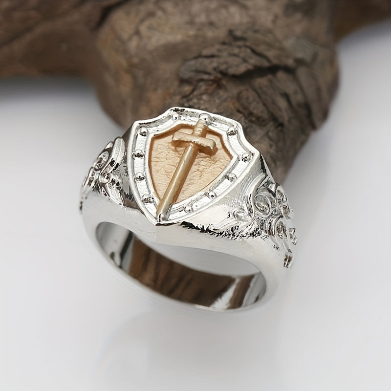 Kostenlos Heute Einzigartiger Ritter Des Gitters Golden Cross Schwert Ring