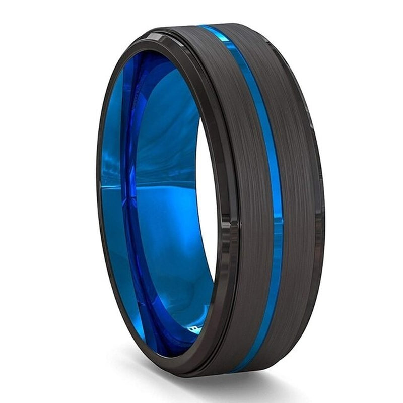 Mode Männer 8Mm Gold Farbe Nut Abgeschrägte Kante Wolfram Hochzeit Carbon Faser Ring Punk Zahnrad Edelstahl Ring für Männer