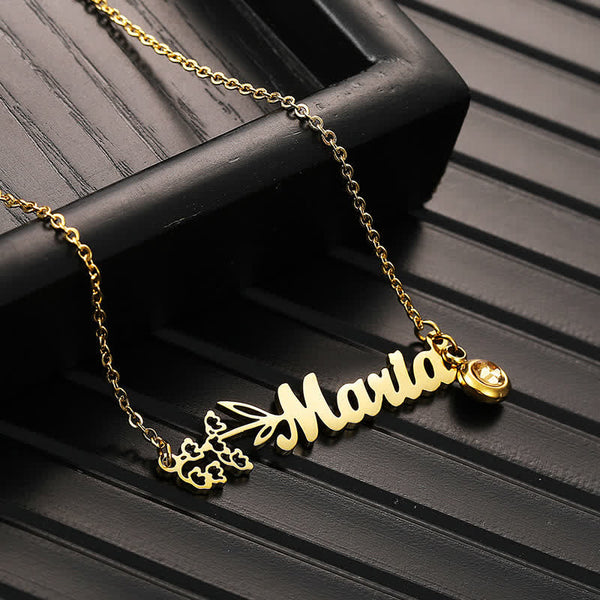 Benutzerdefinierte Horizontal Geburtsblume Geburtssteinname Halskette