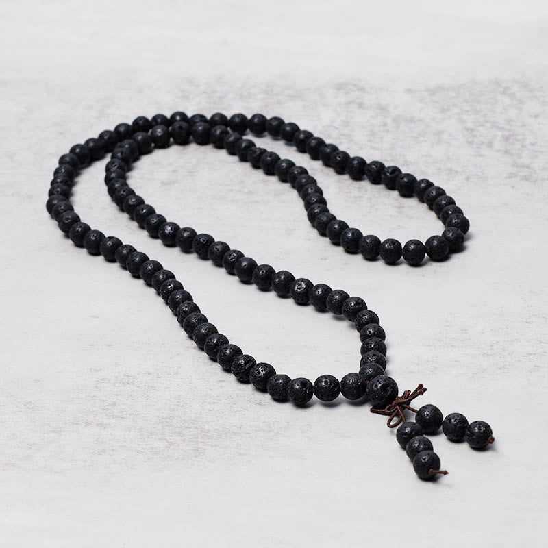 Chavri 108 natürliche Lavagesteinsperlen Gebets-Mala-Armband-Halskette