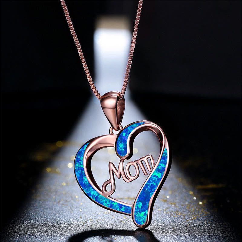 Liebe Mutter Blaues Opal Herz Frauen Halskette