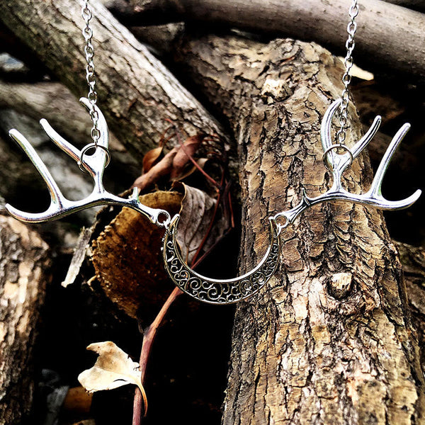 Frei Heute Vintage Hollow Moon Rentier Horn Halskette