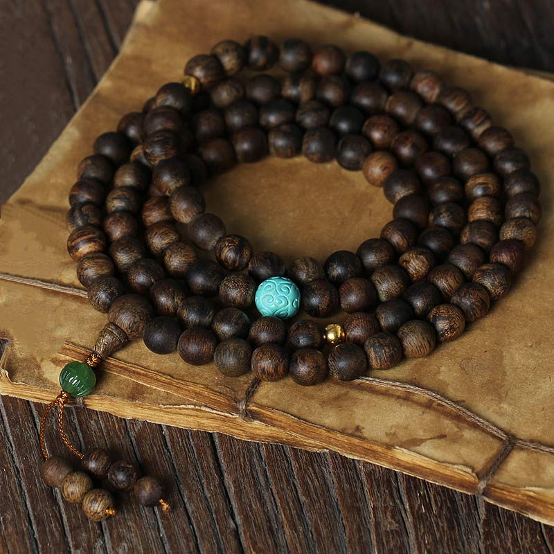 Chavri 108 Mala Perlen Nha Trang Agarwood Türkis Gebet Meditation Armband Mala
