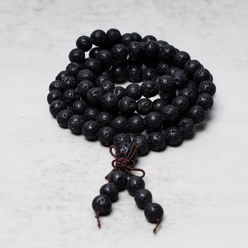 Chavri 108 natürliche Lavagesteinsperlen Gebets-Mala-Armband-Halskette