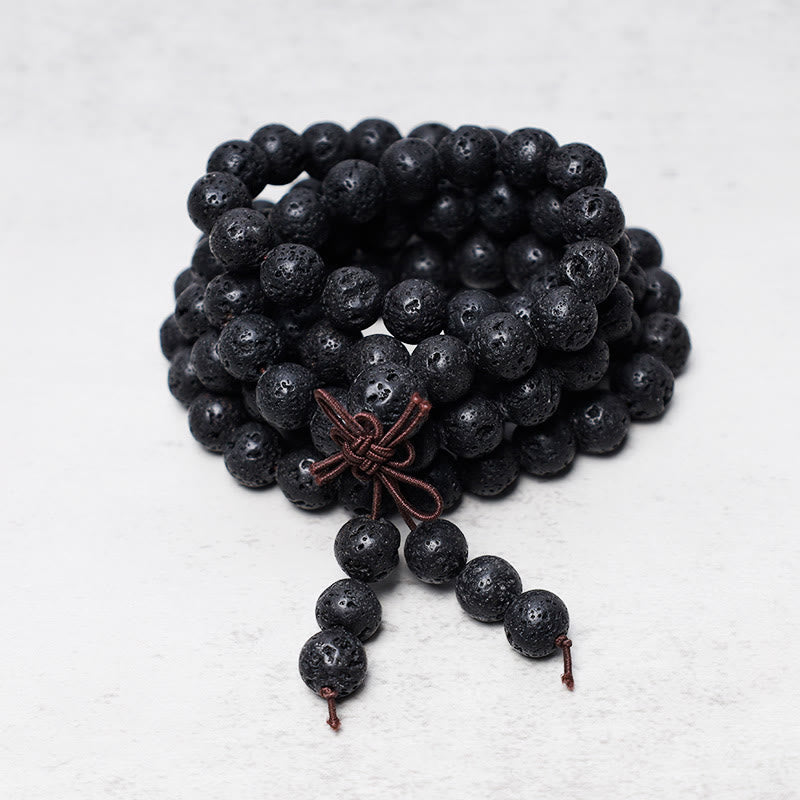 Chavri 108 natürliche Lavagesteinsperlen Gebets-Mala-Armband-Halskette