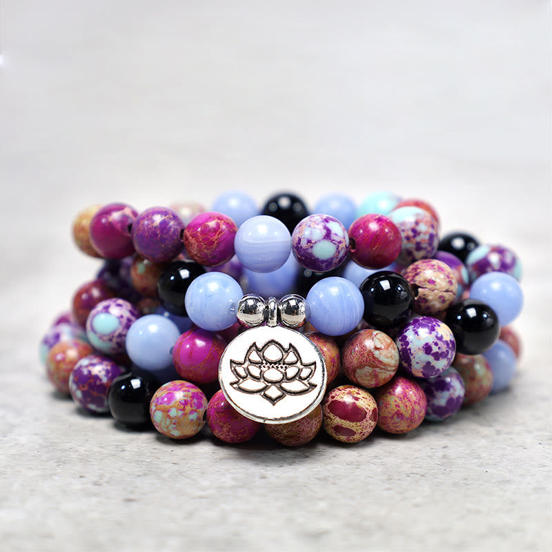 Chavri Natural Purple Miano Lotus Mala aus echtem Stein