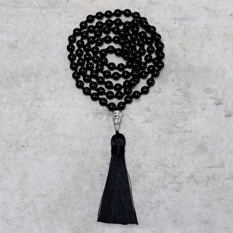 Chavri 108 Mala schwarze Onyxperlen Yoga Meditation Gebetsperlen Halskette
