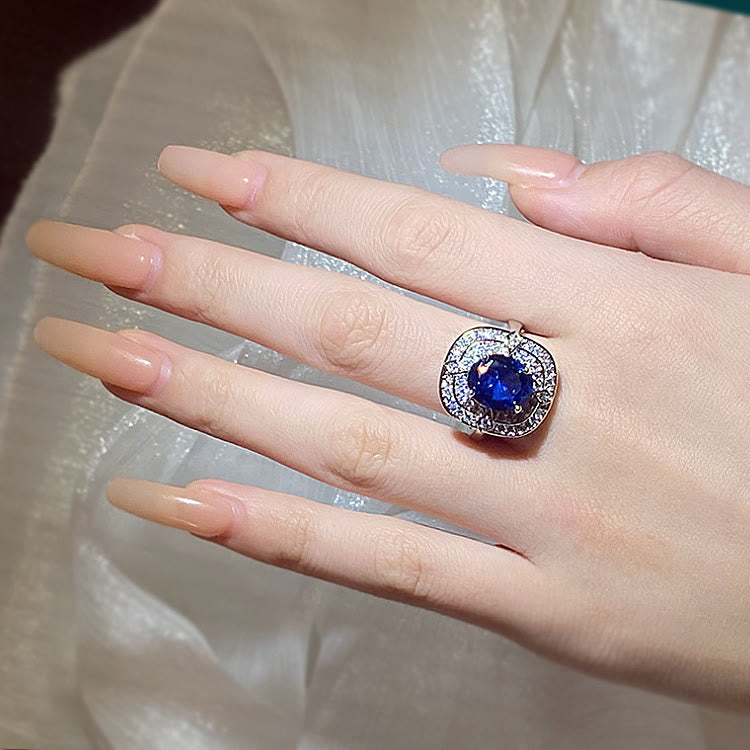 925 Silber Luxus Hochzeit Funkelnde Königliche Blaue Kubikzirkonringe
