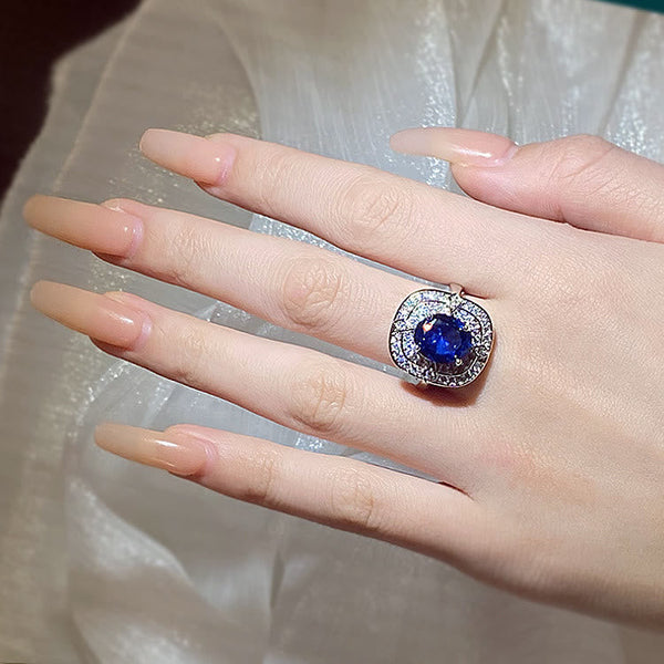 925 Silber Luxus Hochzeit Funkelnde Königliche Blaue Kubikzirkonringe