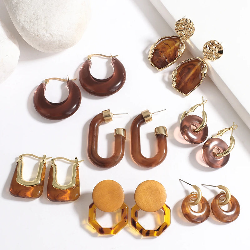 Braune Damenohrringe | Acryl-Ohrringe | Hängende Ohrringe