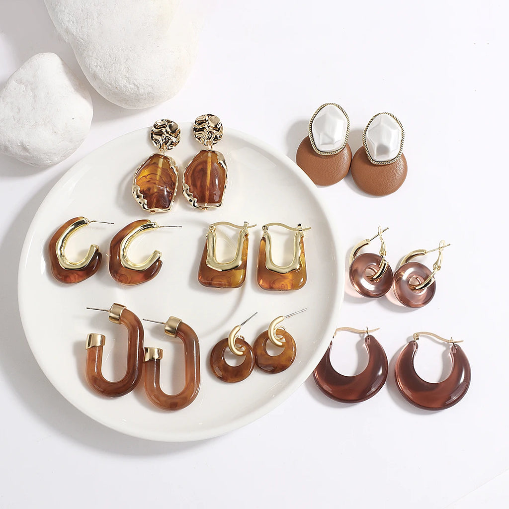 Braune Damenohrringe | Acryl-Ohrringe | Hängende Ohrringe