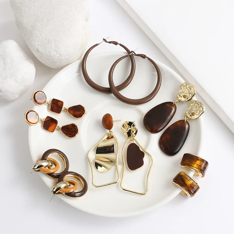 Braune Damenohrringe | Acryl-Ohrringe | Hängende Ohrringe