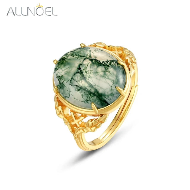 Silber Verlobungsring mit Moosachat | Grüner Agat Silberring | Brautschmuck - Ringe