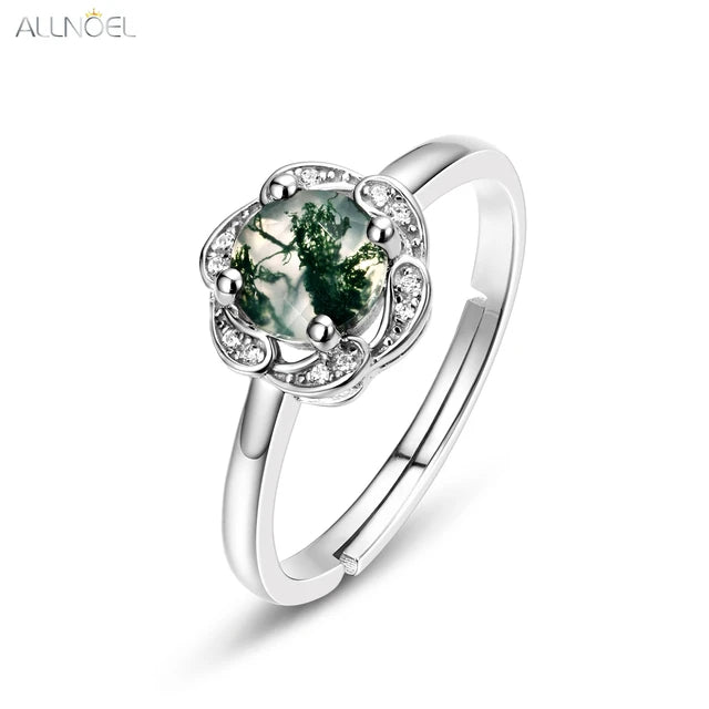 Silber Verlobungsring mit Moosachat | Grüner Agat Silberring | Brautschmuck - Ringe