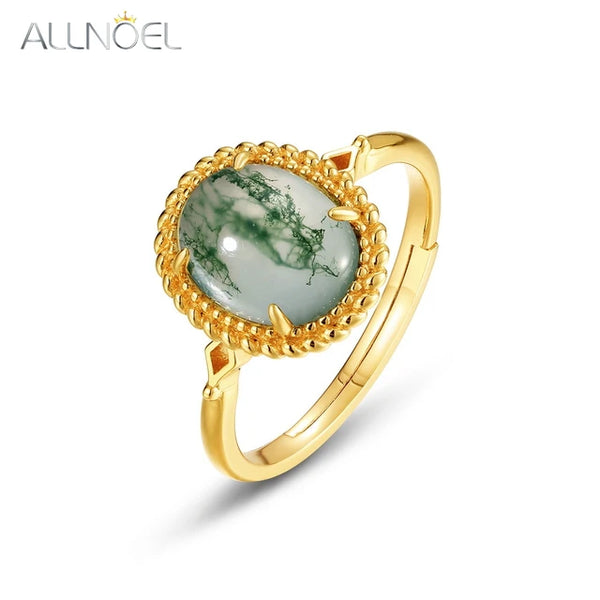 Silber Verlobungsring mit Moosachat | Grüner Agat Silberring | Brautschmuck - Ringe