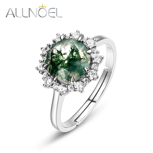 Silber Verlobungsring mit Moosachat | Grüner Agat Silberring | Brautschmuck - Ringe